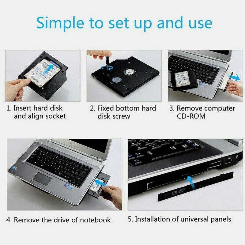 Universal 9.5mm SATA 2Nd SSD D Hard Drive Case Adapter Tray or Laptop CD /  B5F5