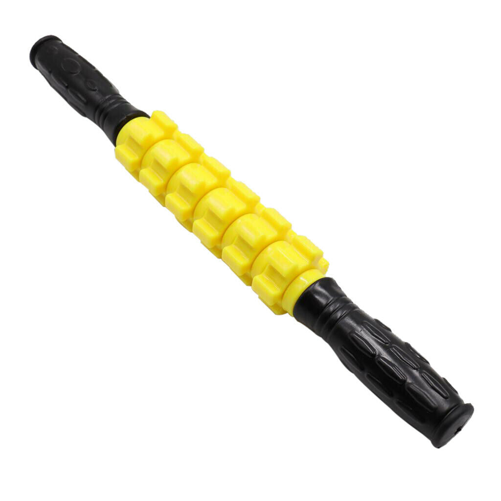 6 Wheel Muscle Roller Massage Stick With Massage Point For Body Relax Yellow