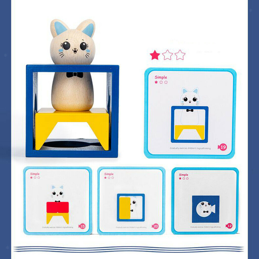 Wooden Kitten Adventure Game Brain Teaser Toys Matching Game Building Blocks