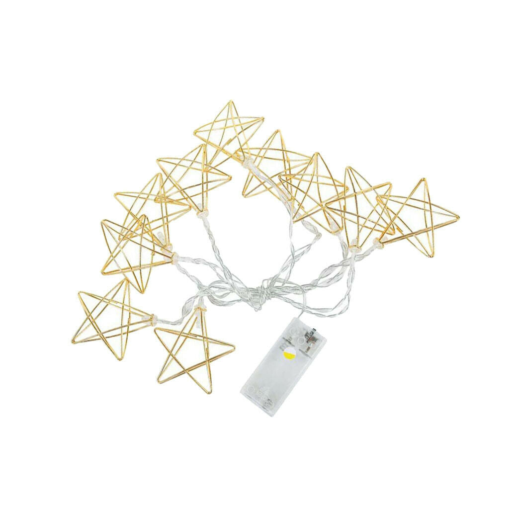 10LED Battery Powered Hollow Metal Star Fairy Chain Lamp Warm White Decor