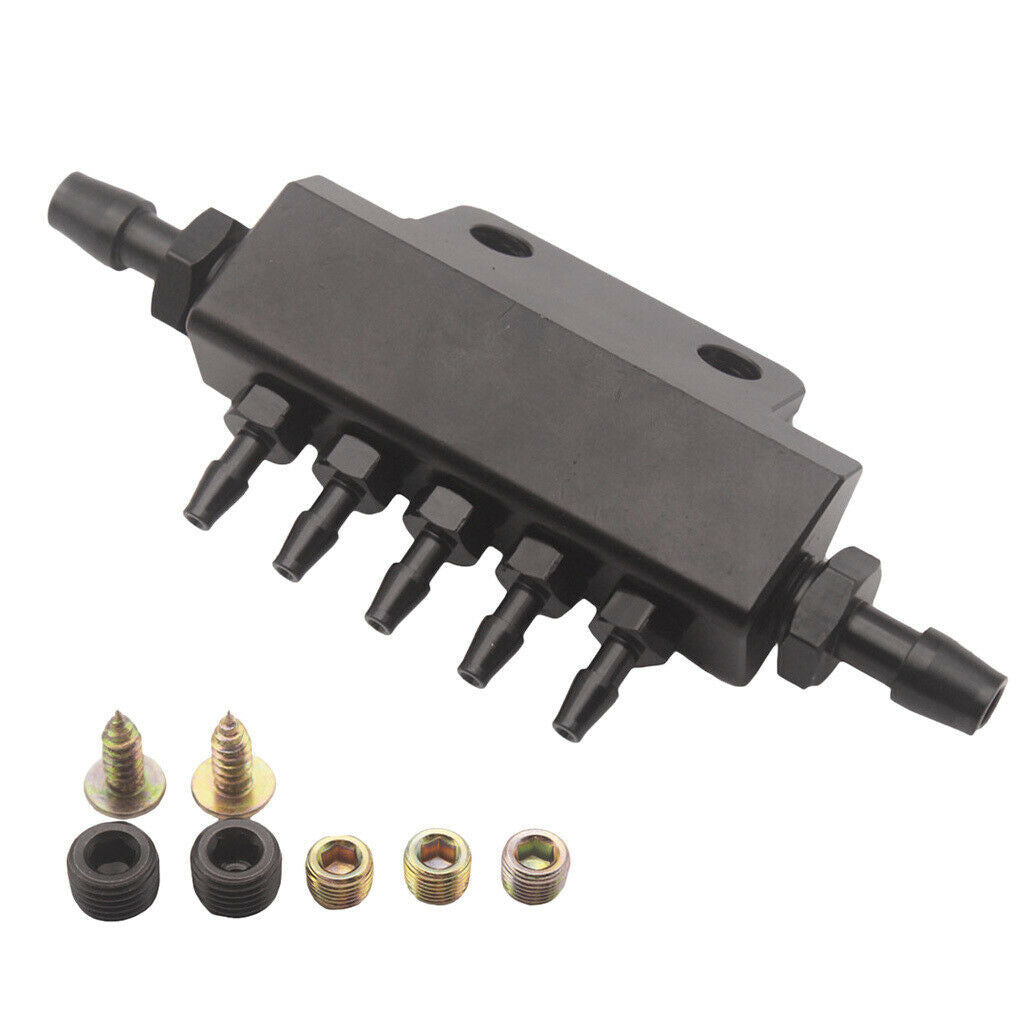 Vacuum Intake Manifold 5 Port 1/8"NPT Aluminum Turbo Boost Block Intake Black