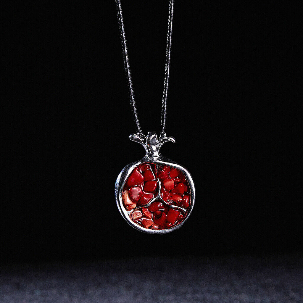 Fruit Red Pomegranate Stone Necklace Pendant Long Sweater Chain Fashion Jewelry