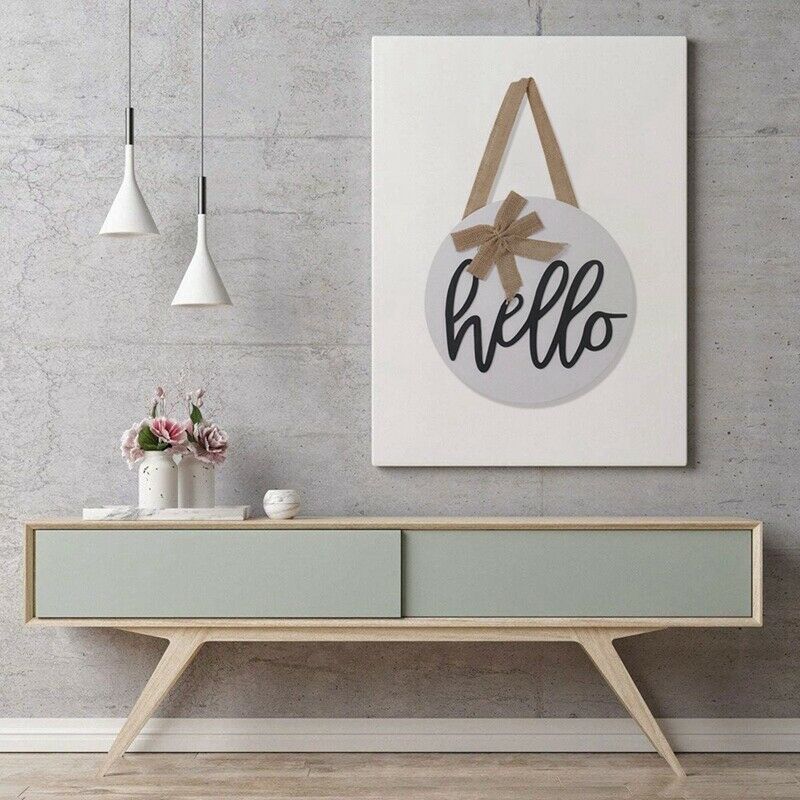 12 Inches Welcome Wreath Hello Sign Front Door Decoration Round Wooden Sign R7X7