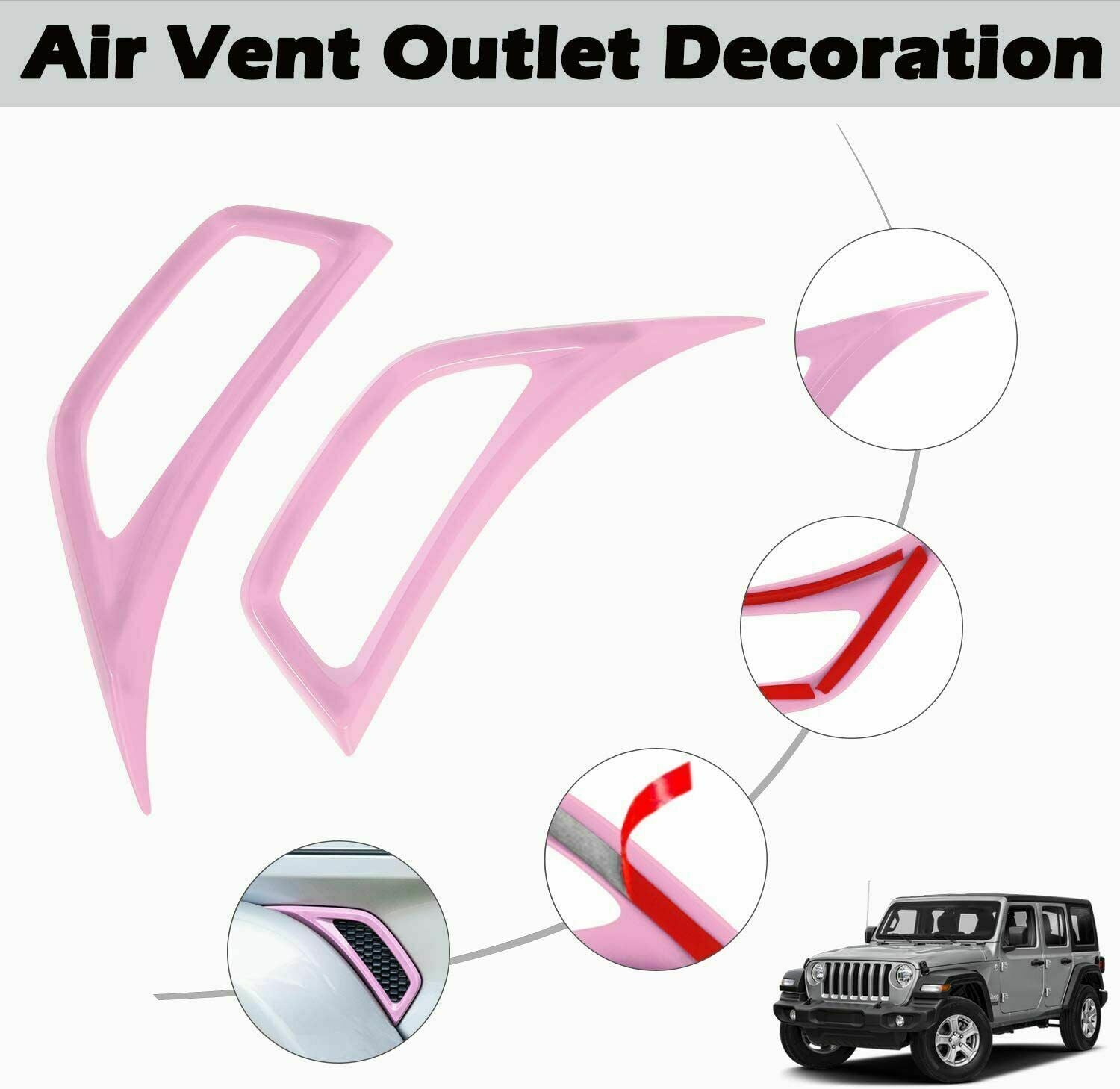 2x Car Leaf Plate Air Inlet Vent Trim Cover Pink For Jeep Wrangler JL 2018-2020