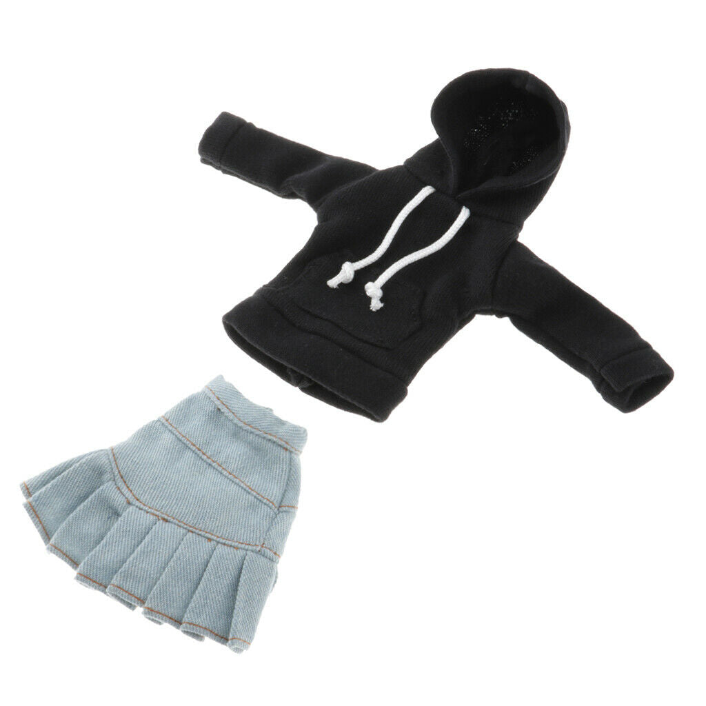 Cute BJD Hoodie With Jeans Skirt For 1/6 Blythe  BB Dress Up Outfits