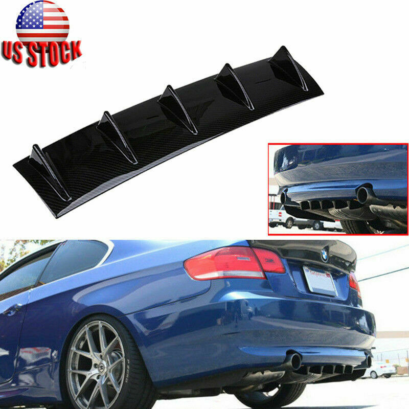 Universal Carbon Black Rear Bumper Lip Diffuser Shark Fin Car Back Splitter 5