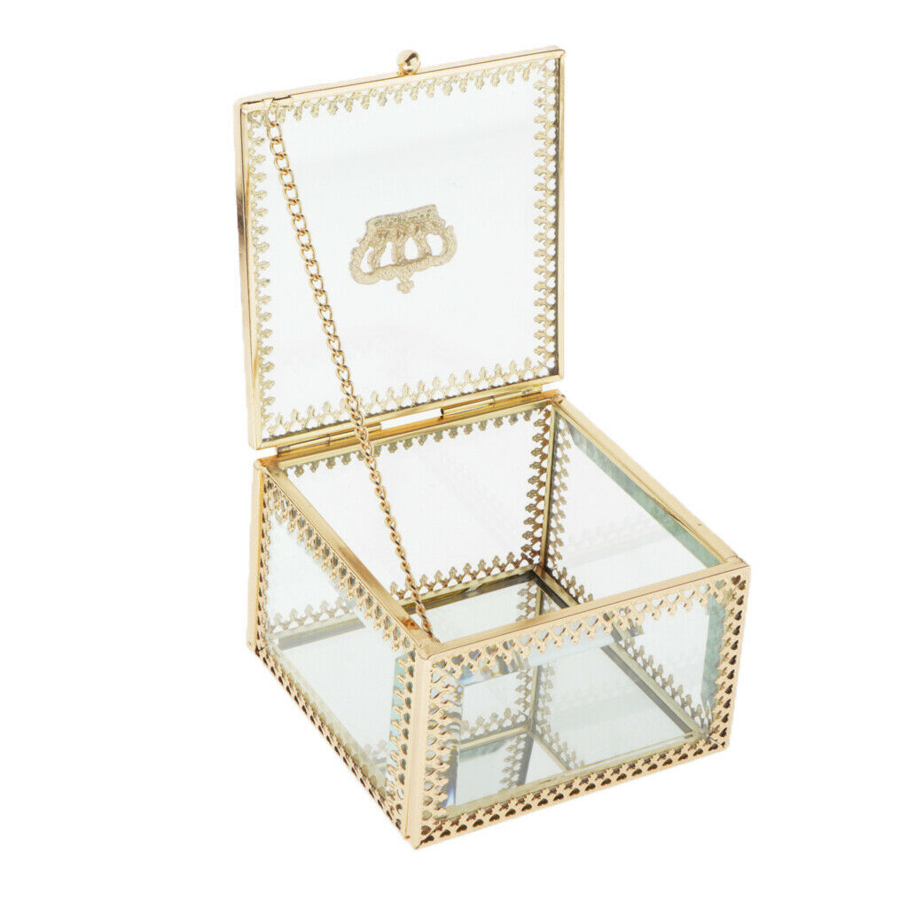 Clear Glass Jewelry Trinket Box Makeup Organizer Case Plants Holder
