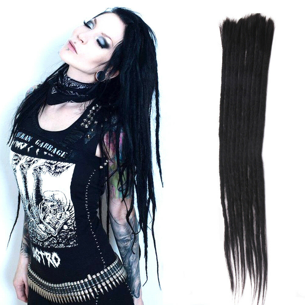 10pcs 20" Human Hair Handmade Dreadlocks Crochet Hair Extensions Punk Dreads Loc