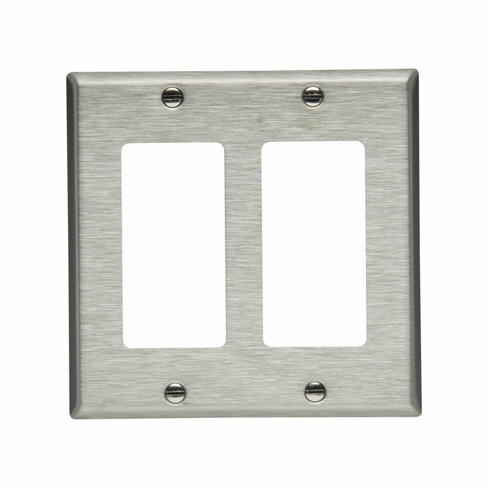 1pcs-COOPER 93402 Decorator / GFCI Receptacle Stainless Steel Wallplate 2-Gang