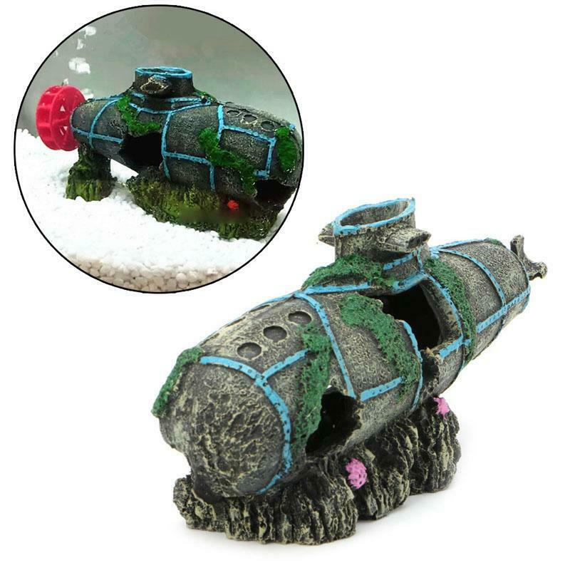 Aquarium Fish Tank Ornament Sunken Submarine Hiding Cave Landscaping Decoration