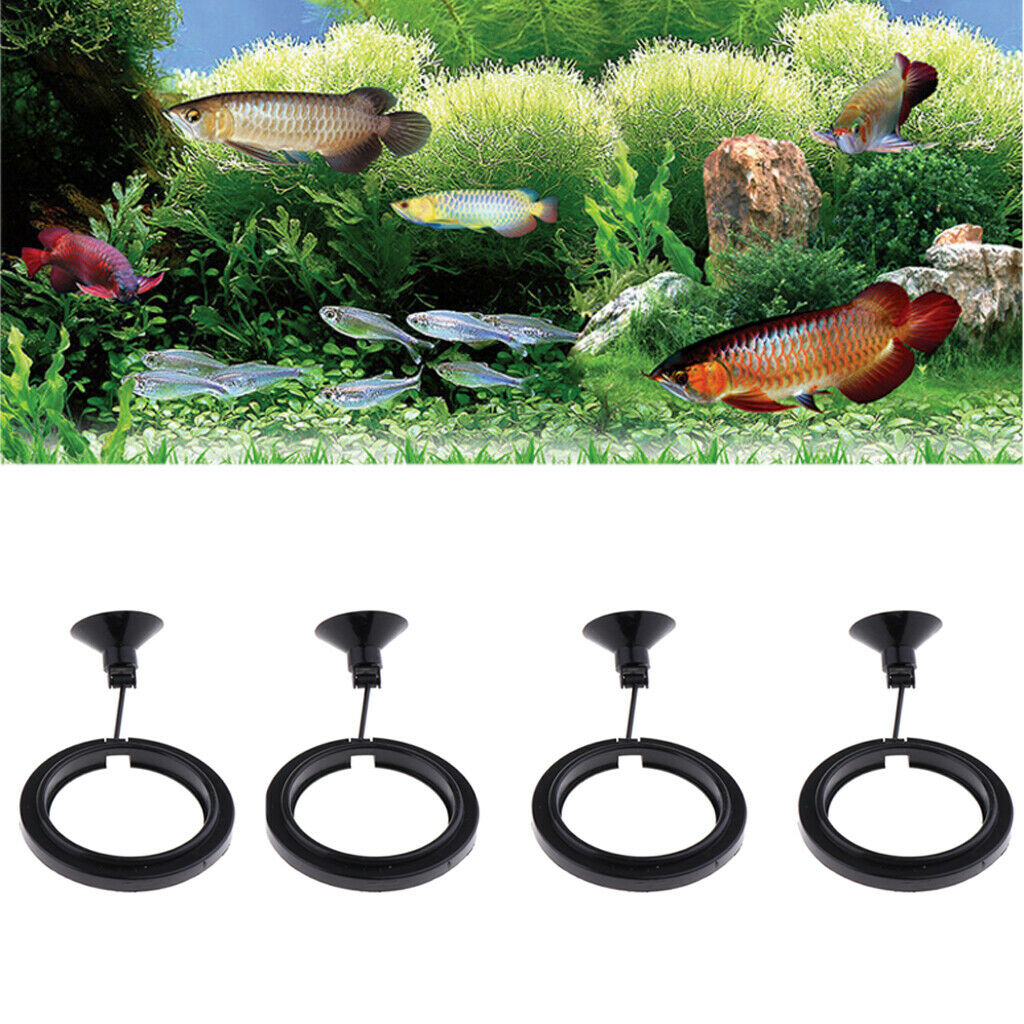 4 Pcs Aquarium Fish Floating Food Feeder Circle with Suction Cup, Round Shape,