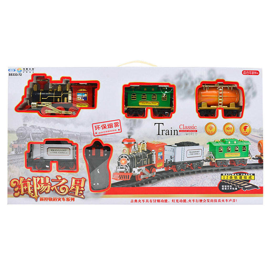 Remote Control Christmas Train Set - Lights, Sound, & Real Smoke - Kids Gift