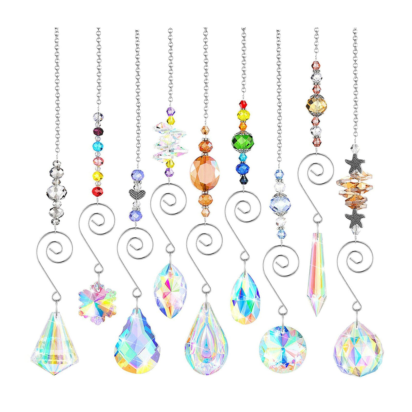 Set of 9 Crystals Sun Catchers for Wall Home Plants Cars Christmas