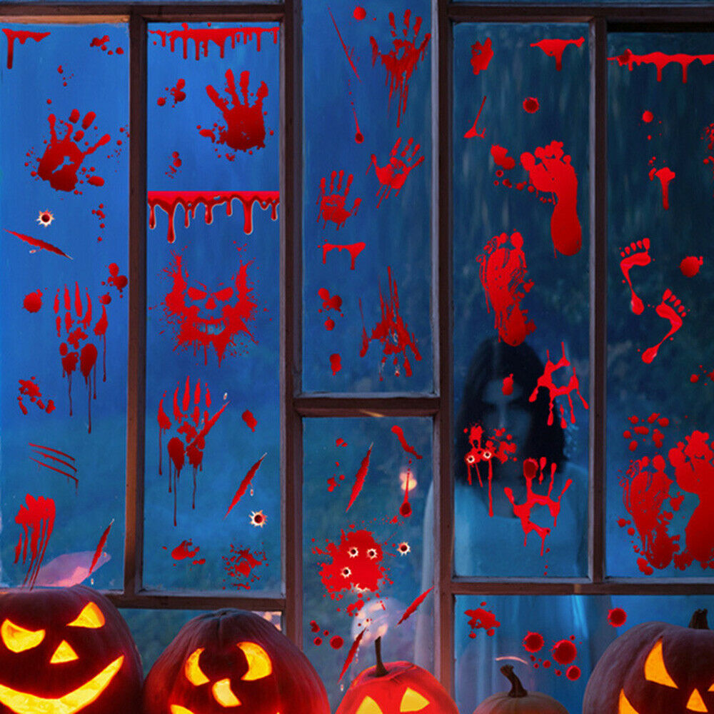 9Pcs Horrible Bloody Halloween Handprint Static Stickers Wall Window Door Decals