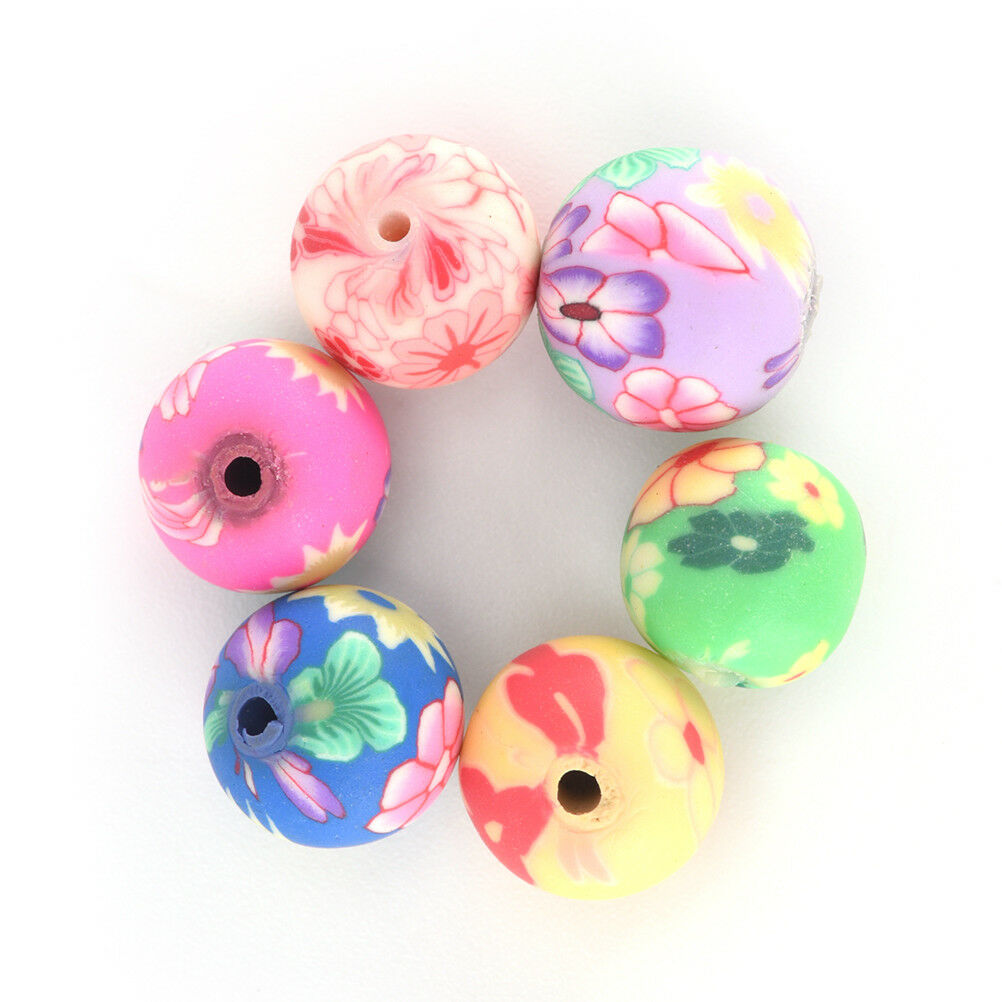 50x 10mm mixed flower polymer clay soft ceramics round diy finding loose .l8