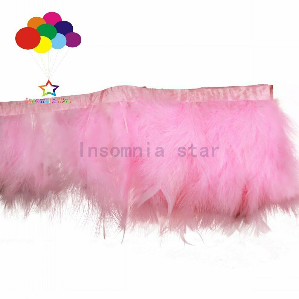 2M pink Tassel Fringe Trim Ribbon Turkey Hackle Feather Fringe Trim for Home