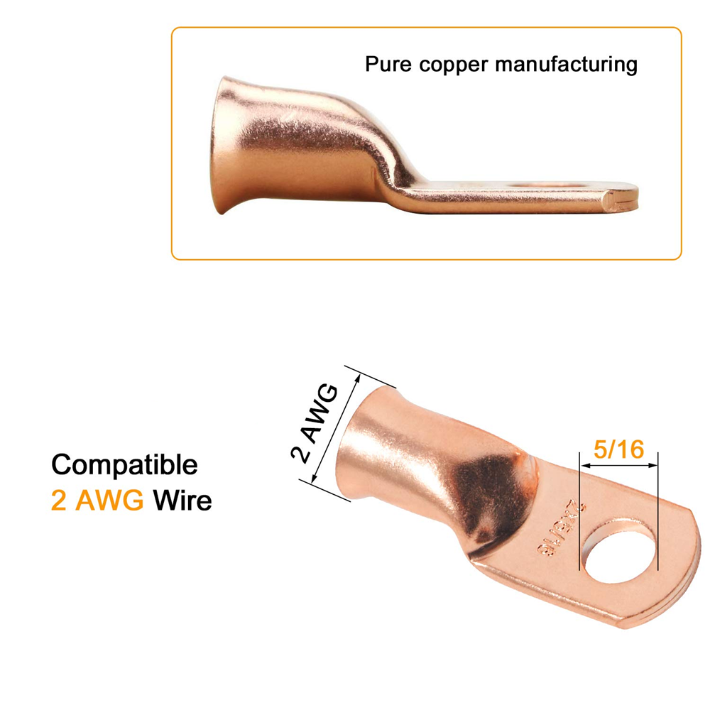 10PCS 2AWG-5/16" Copper Lug Ring Terminals Battery Welding Bare Wire Connectors