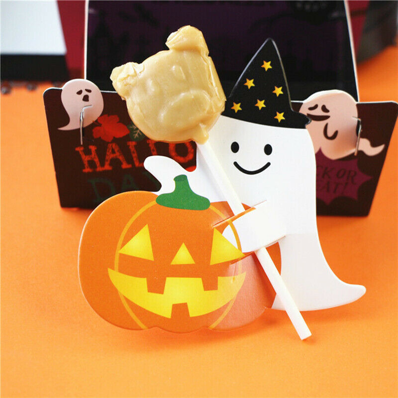 50pcs/lot Ghost Pumpkin DIY Halloween Gift Candy Paper Cards Lollipop Cards-DD