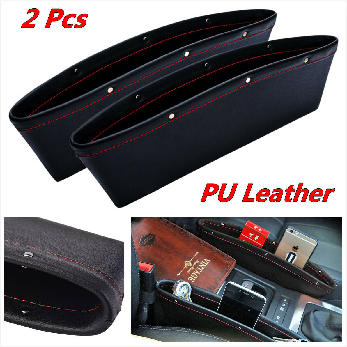 2x Catch Catcher Box Caddy PU Leather Car Seat Slit Pocket Storage Organizer New