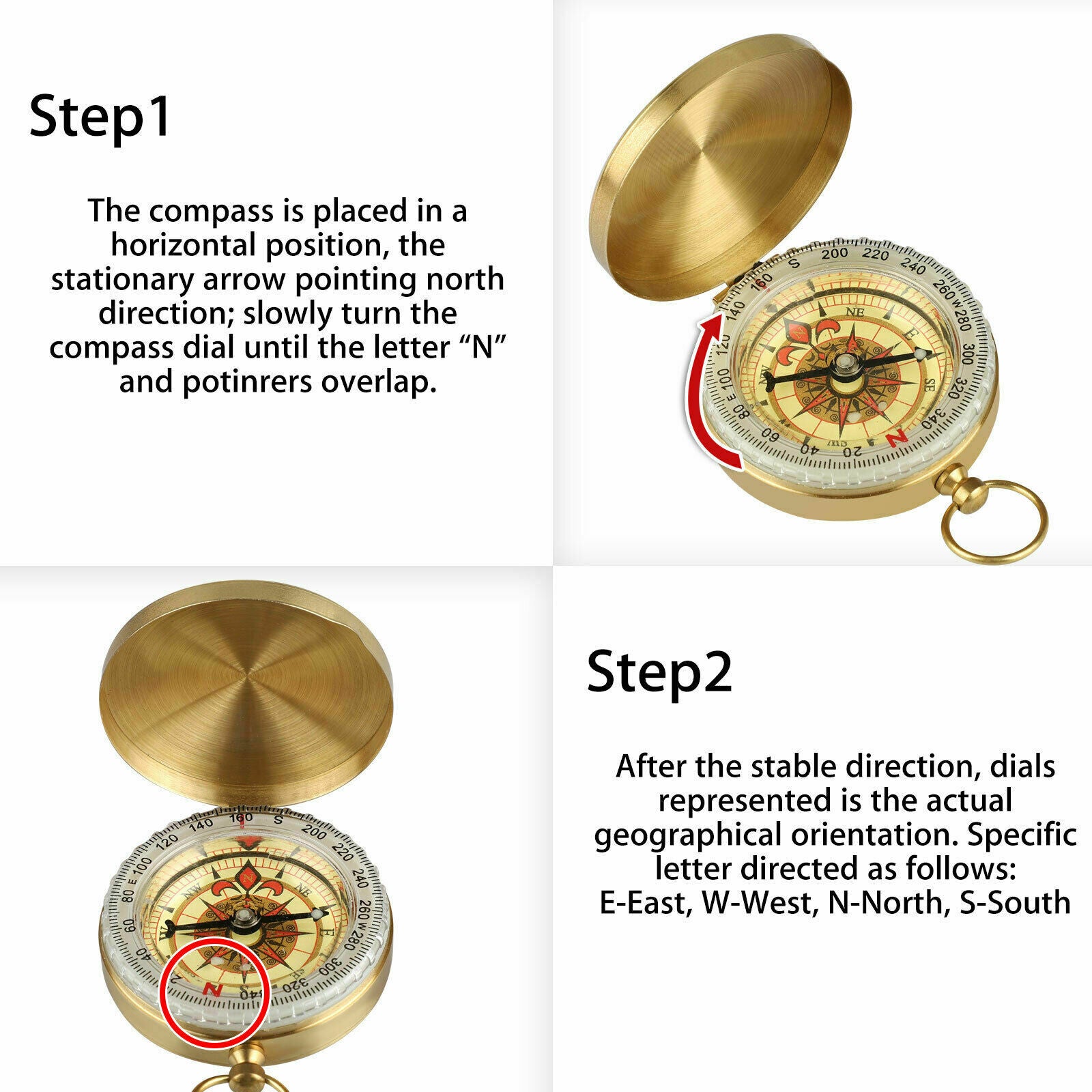 Pocket Brass Watch Style Military Army Compass Outdoor Camping Hiking Keychain !