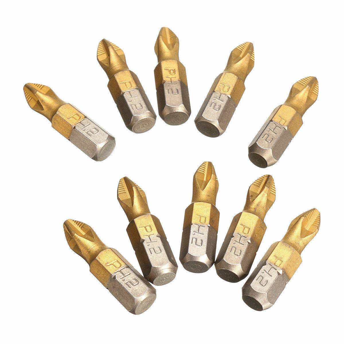 10X 1/4" Titanium Coated Anti Slip Hex Shank PH2 Screwdriver Bit Drill Bits 25mm