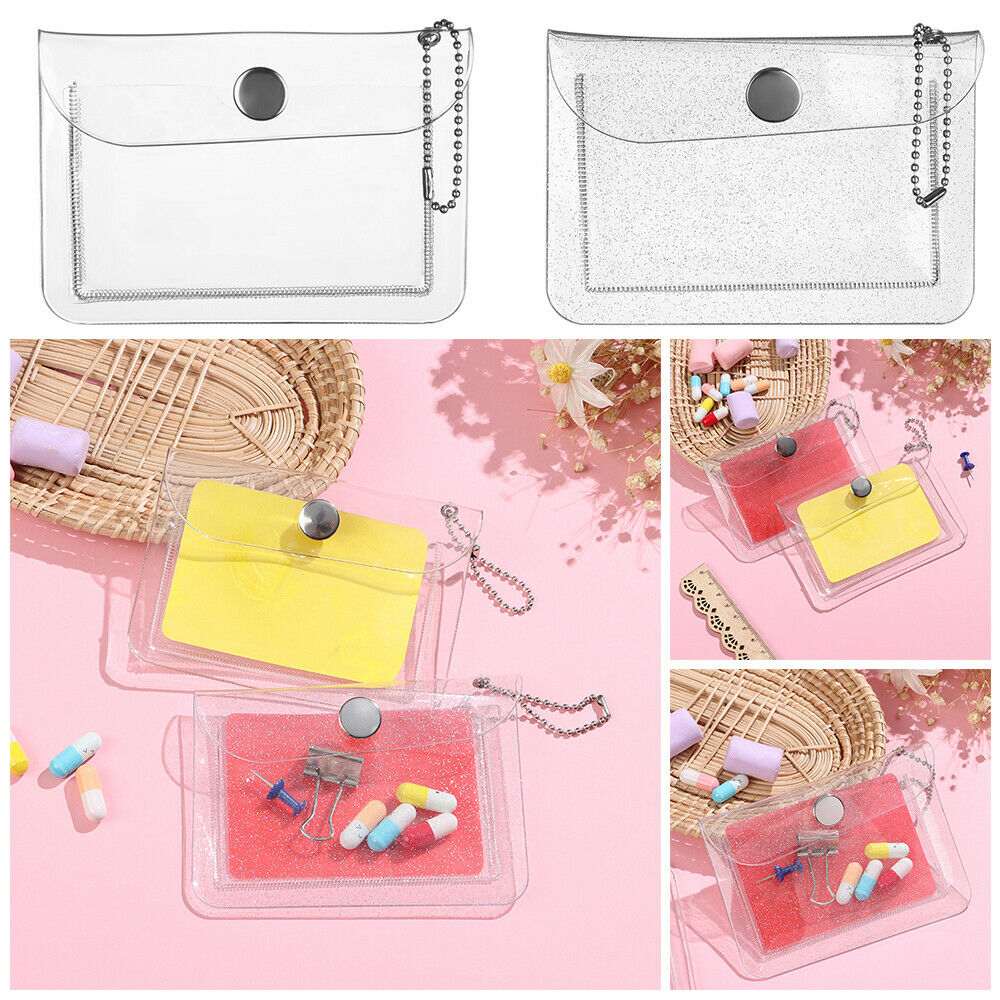 2Pcs Women Girls Bling Transparent PVC Coin Purse Card Pouch Card Bag Wallet