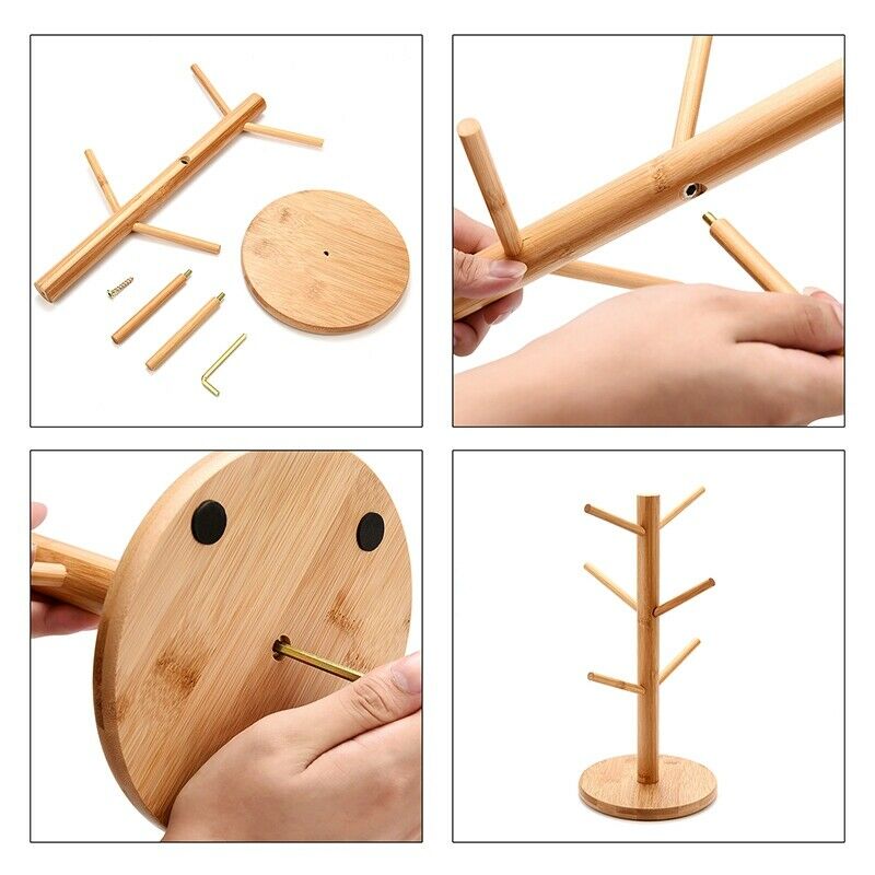 Mug Holder Tree Mug Glass Storage Rack Bamboo Cup Holder Drain Cup Holder JeweT1