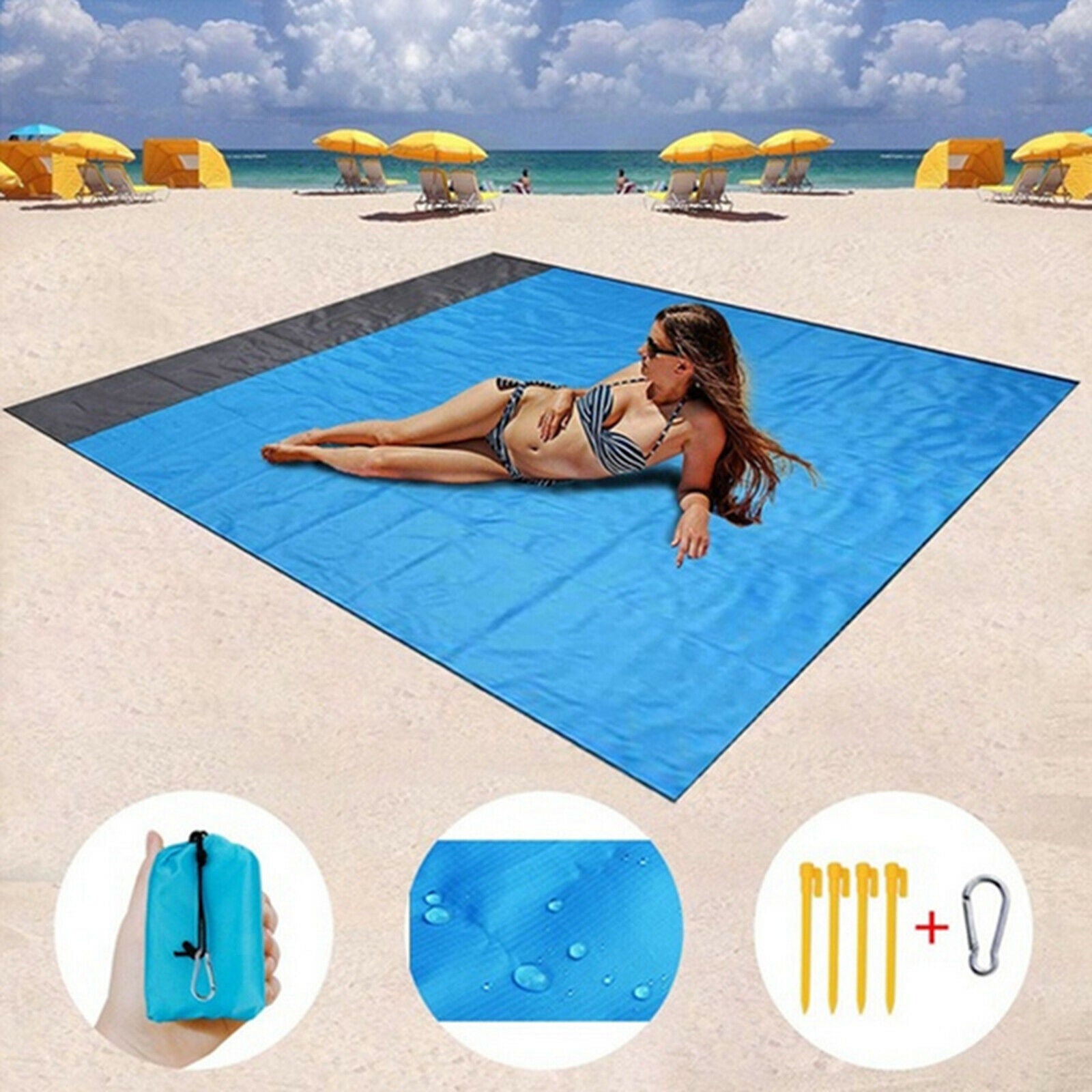 82x79 Inch Beach Blanket Lightweight Fast Drying Compact Mat Camping Hiking