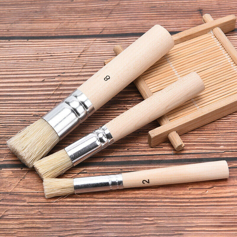 3Pcs/Set Wooden Stencil Brush Hog Bristle Brushes Watercolor Oil Painting.l8