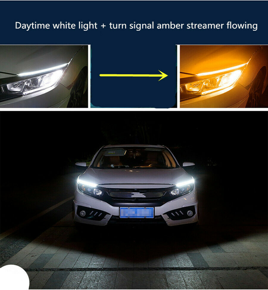2x 30cm Car LED Headlight Light Strip Running Light Flowing Turn Signal Fog Lamp