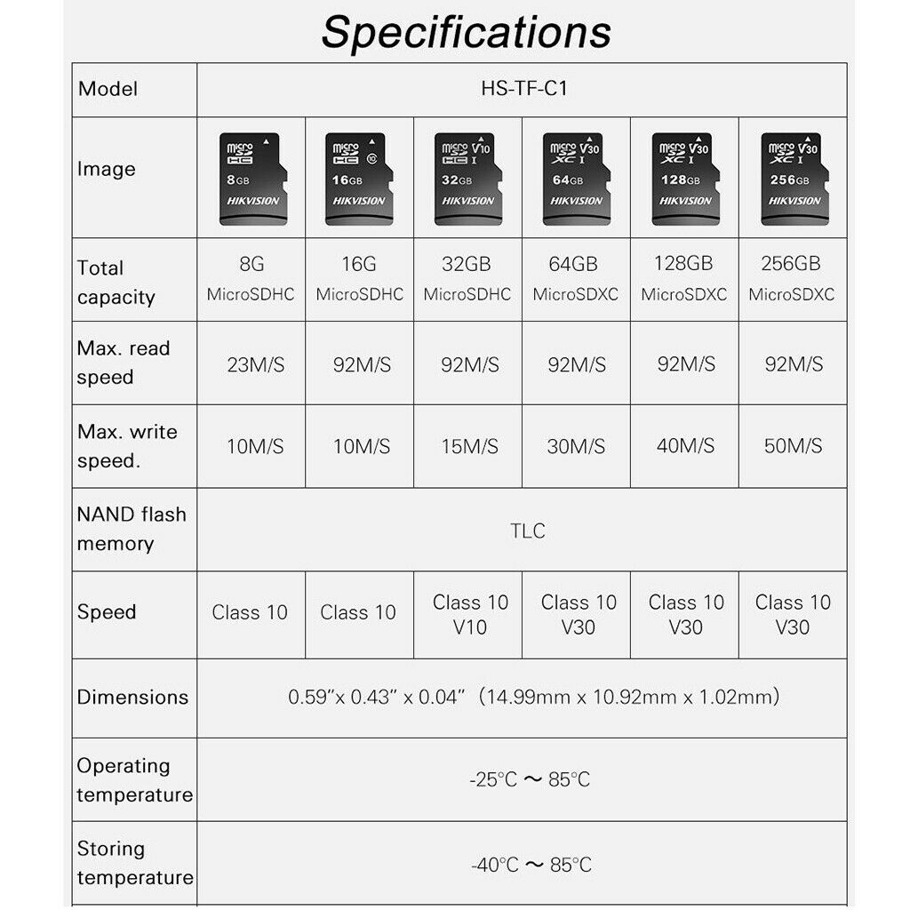 64GB Hikvision C1 Memory Card TF Card for Mobile Phones Dashcam Black