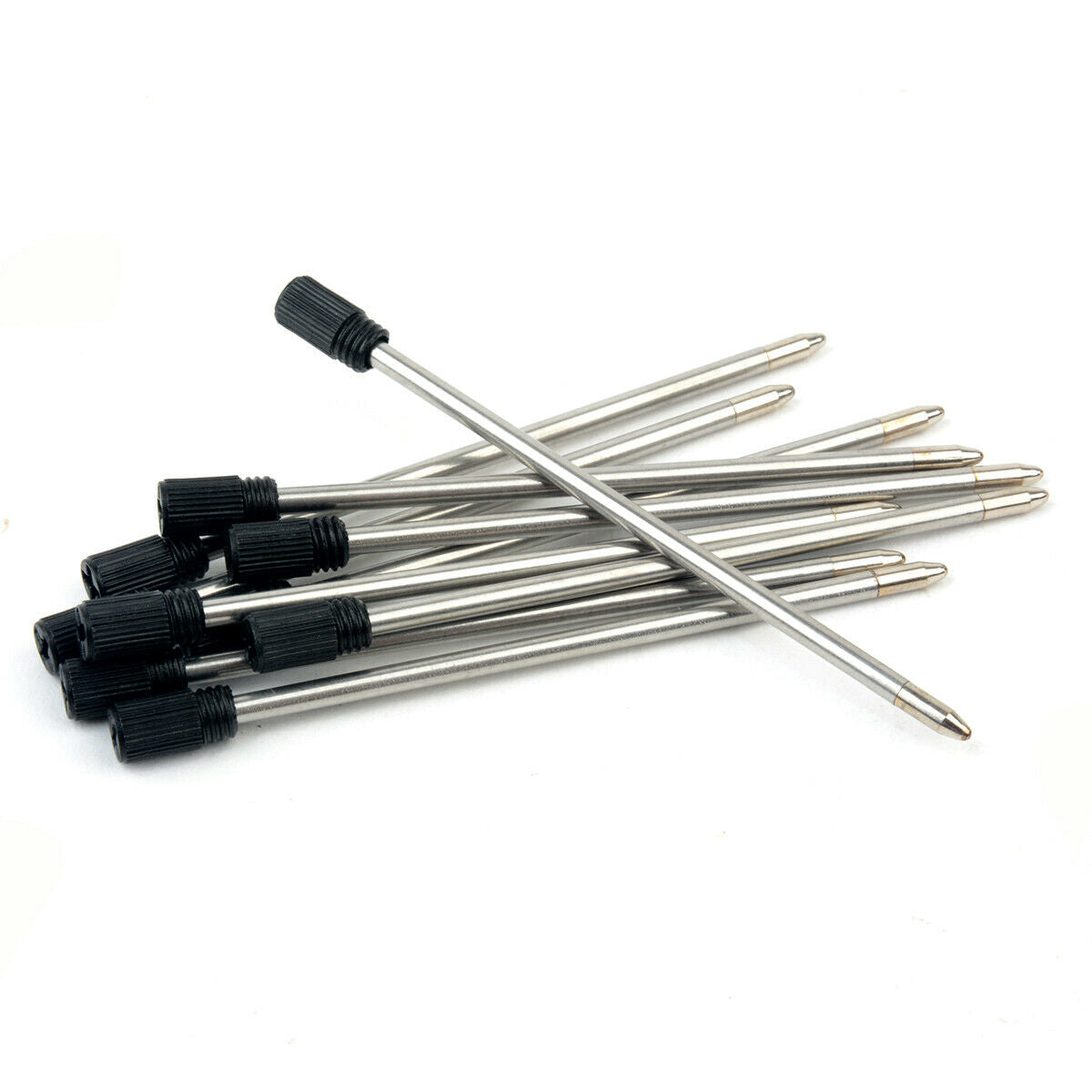 10Pcs 70mm Black Metal Element Crystal Ink Ballpoint Replace Refill Pen Tool