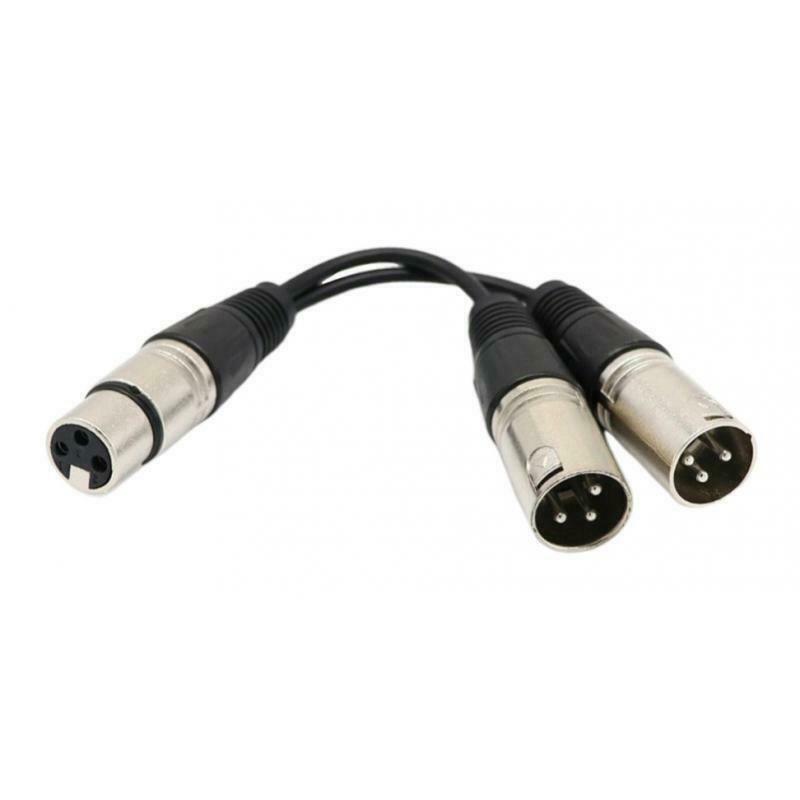 6" XLR 3 Pin FEMALE  To 2 Dual MALE Plug Y SPLITTER Mic PA DJ Cable
