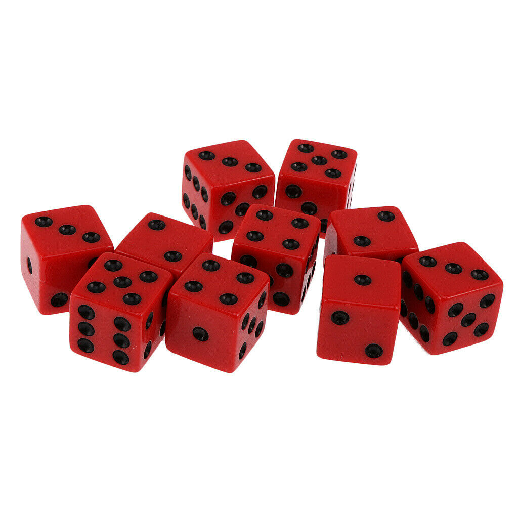 10 Pieces 18mm Acrylic Six Sided Dices Set for RPG DND MTG Table Games Red