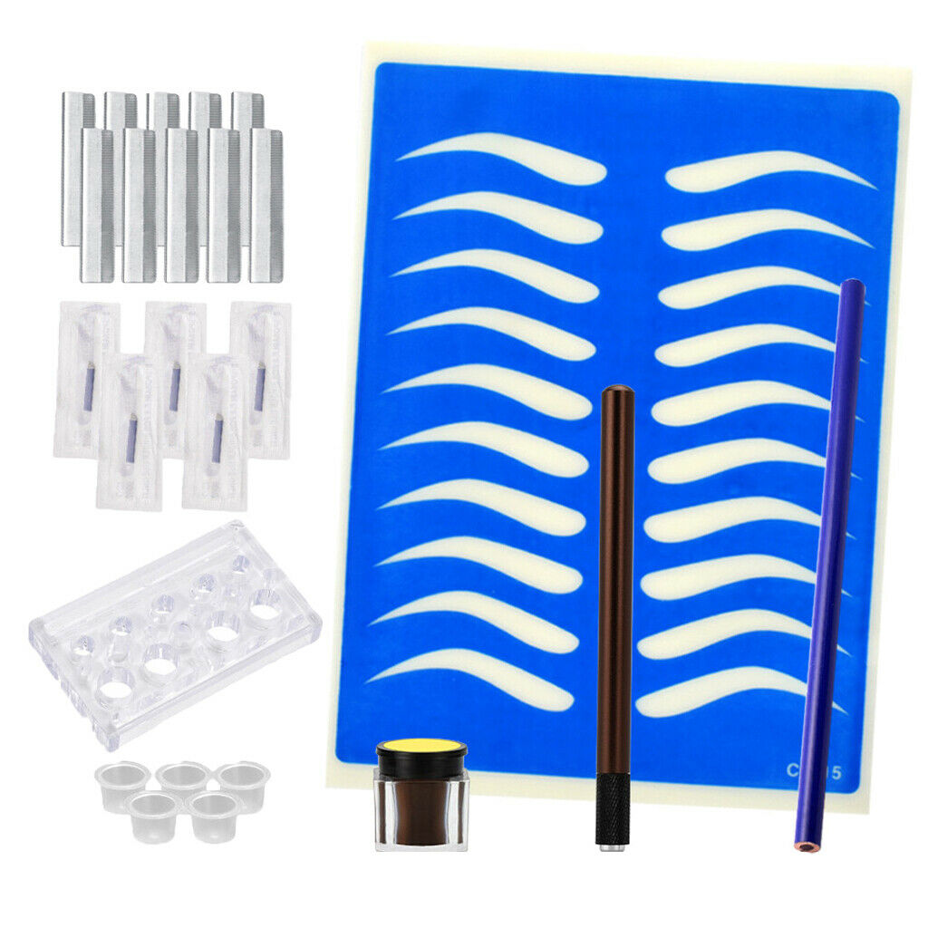 Eyebrow Permanent Makeup Microblading Kit Tattoo Pen Practice Skin Pigments