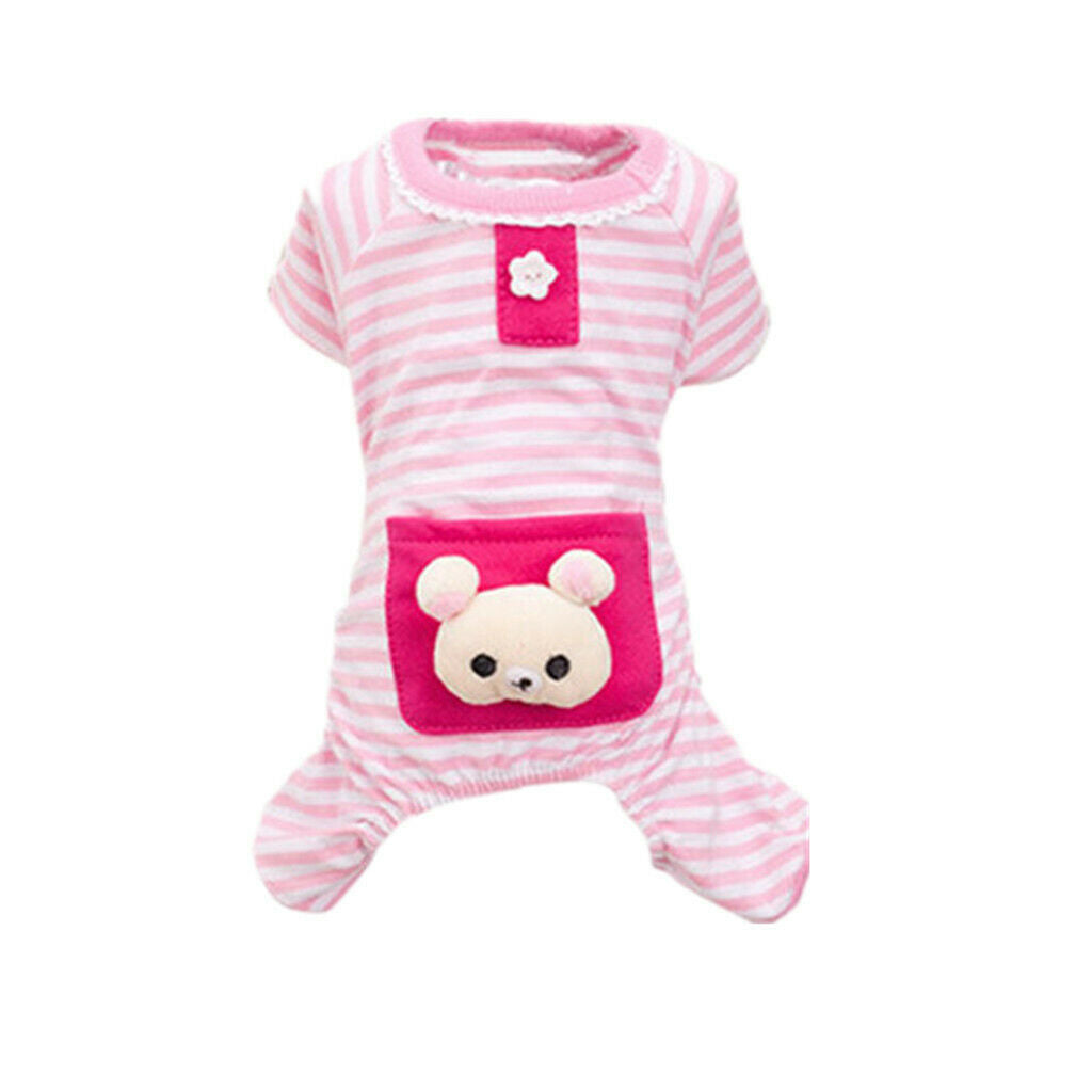 Pet Dog Cat Puppy Soft Striped Pajamas Jumpsuit Coat Clothes Apparel Pink XS