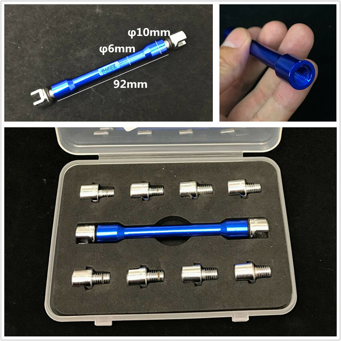Aluminum CNC Motorcycle /Bike Spoke Wrench with 10 size of spoke nipples 5.0-6.8