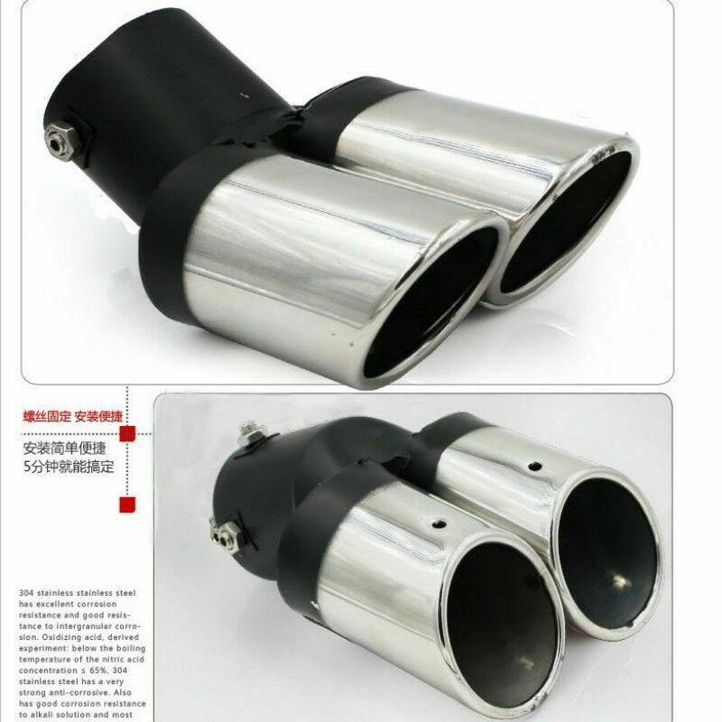63mm Car SUV Modification Grilled Stainless Steel 2 Dual Pipe Exhaust Pipe Cover