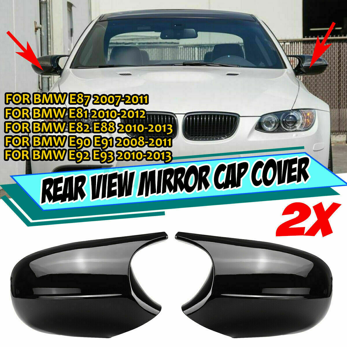 2Pcs Car Side Door Rearview Mirror Cover Cap For BMW E90 E91 E92 E93 E80 E81 E87