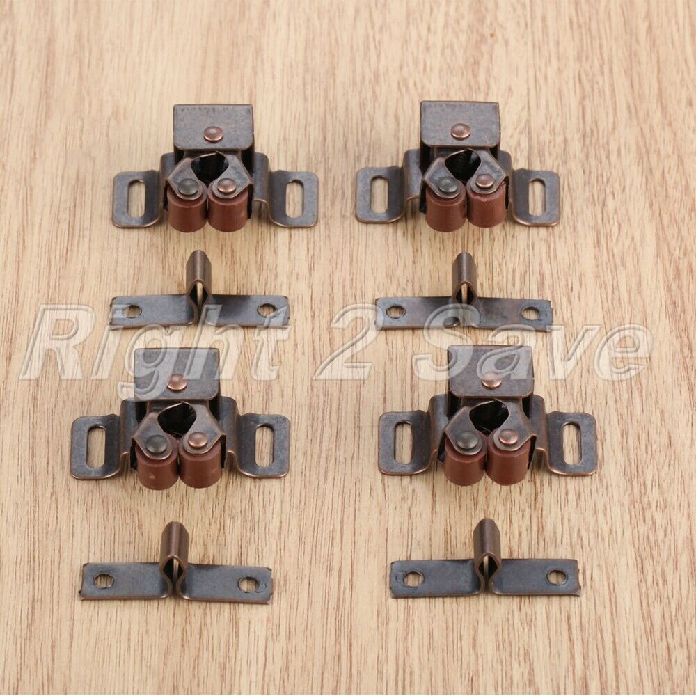 Cabinet Cupboard Dresser Double Ball Roller Door Latch Catch Copper Tone 4pcs