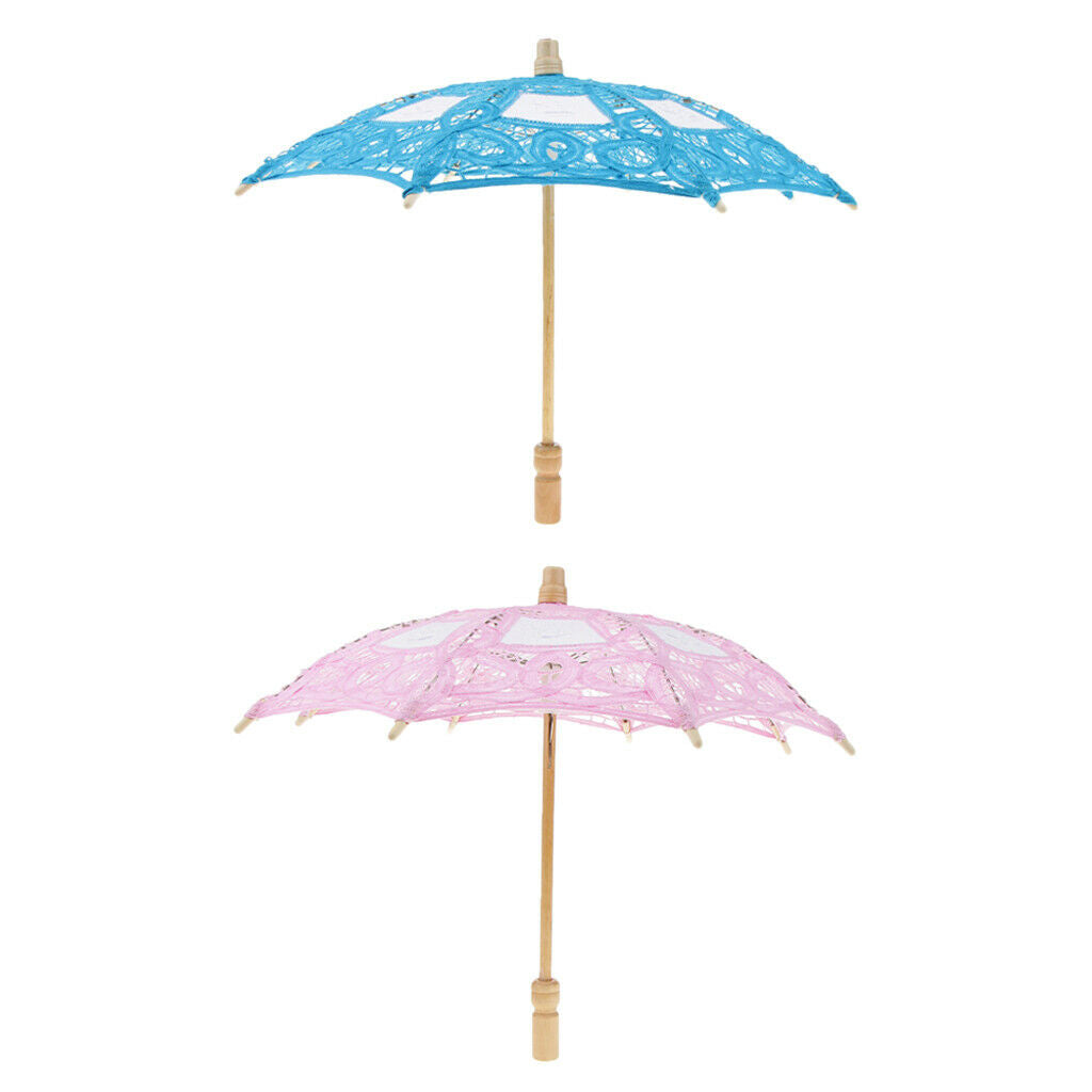 2pcs Lace Wedding Bridal Umbrella Embroidery Parasol Costume Accessories