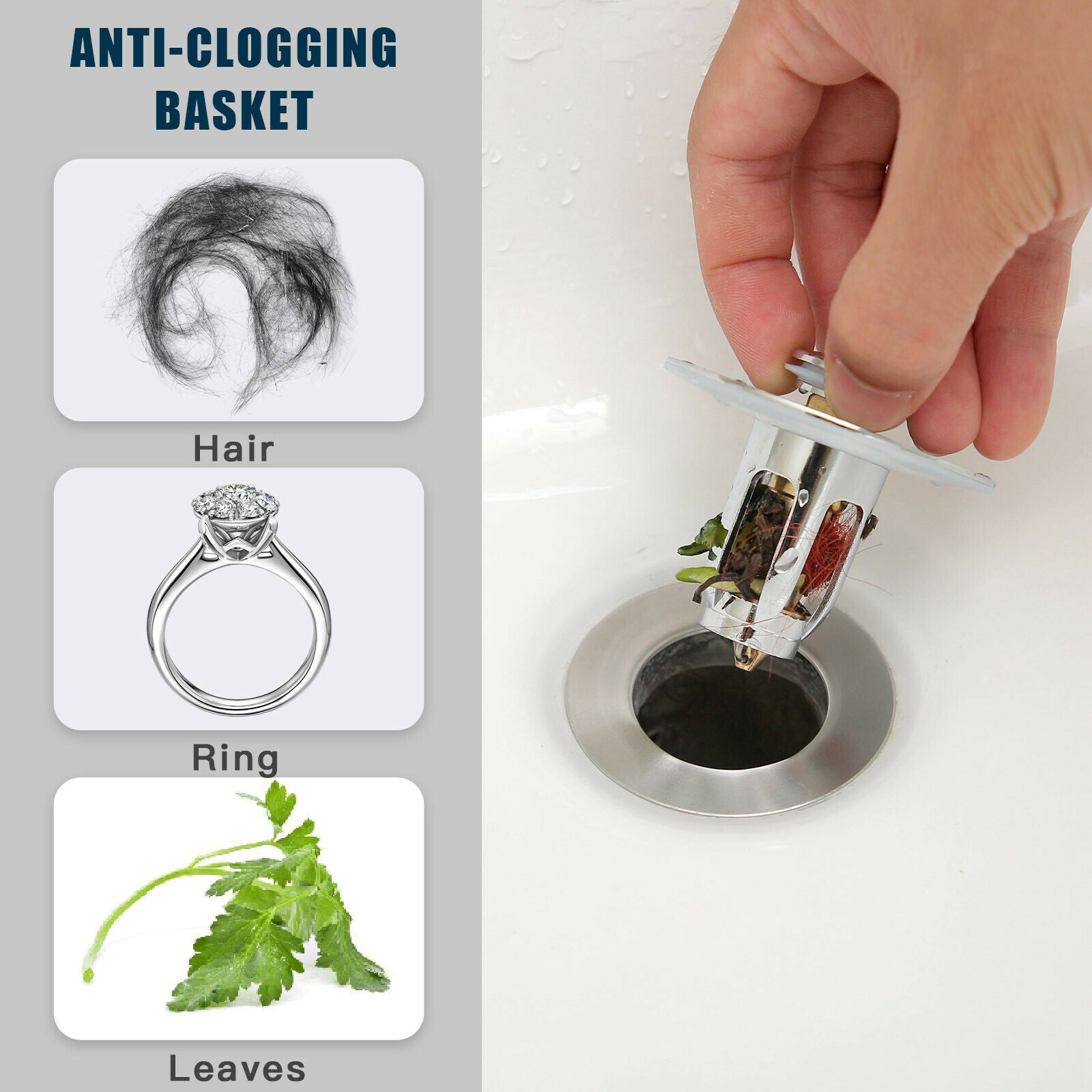 Bounce Drain Filter No Overflow with Filter Basket for Bathtub Wash Basin