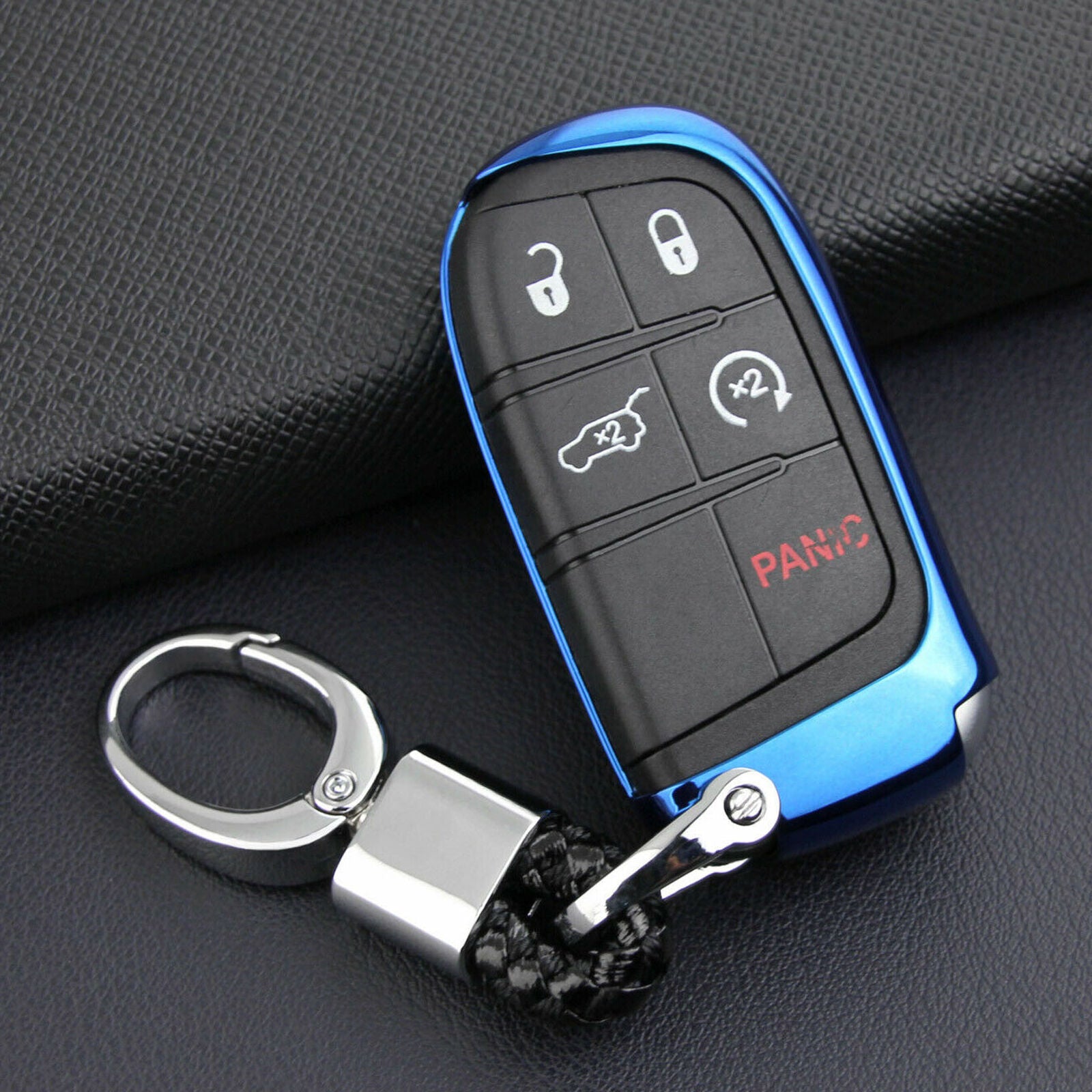 For Jeep Dodge Chrysler Car Key Fob Case Cover Chain Ring Accessories