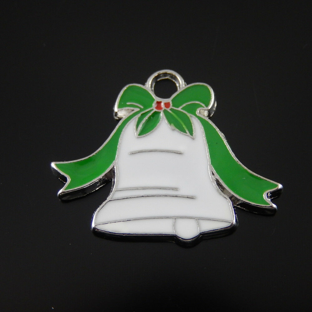 20 pcs Christmas Charm Bell Shaped Enamel Paint Pendant DIY Crafts 21x18mm
