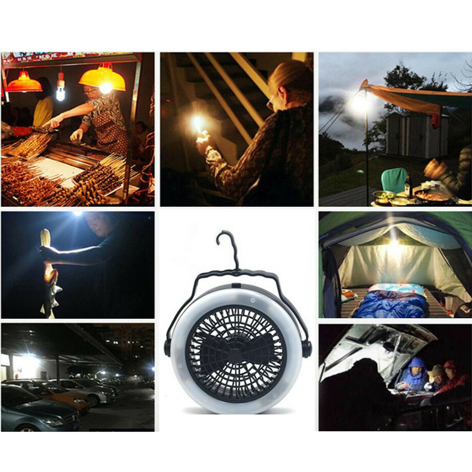 Portable Tent Fan with Light Rechargeable Camping Lantern RV LED Lights