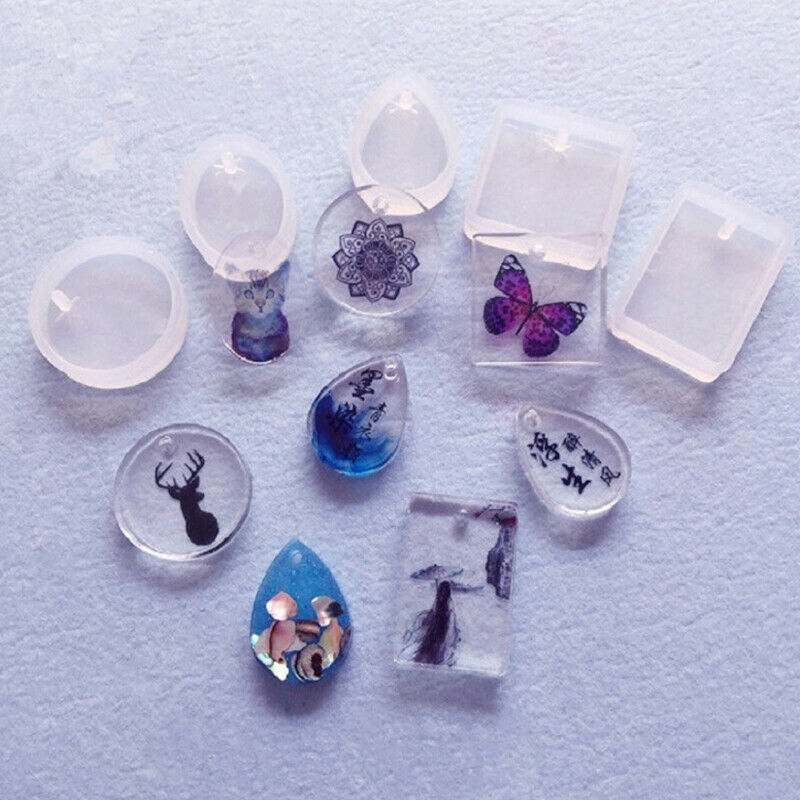 20pc pendant drop round square oval mirror epoxy mold with key ring diy k.l8