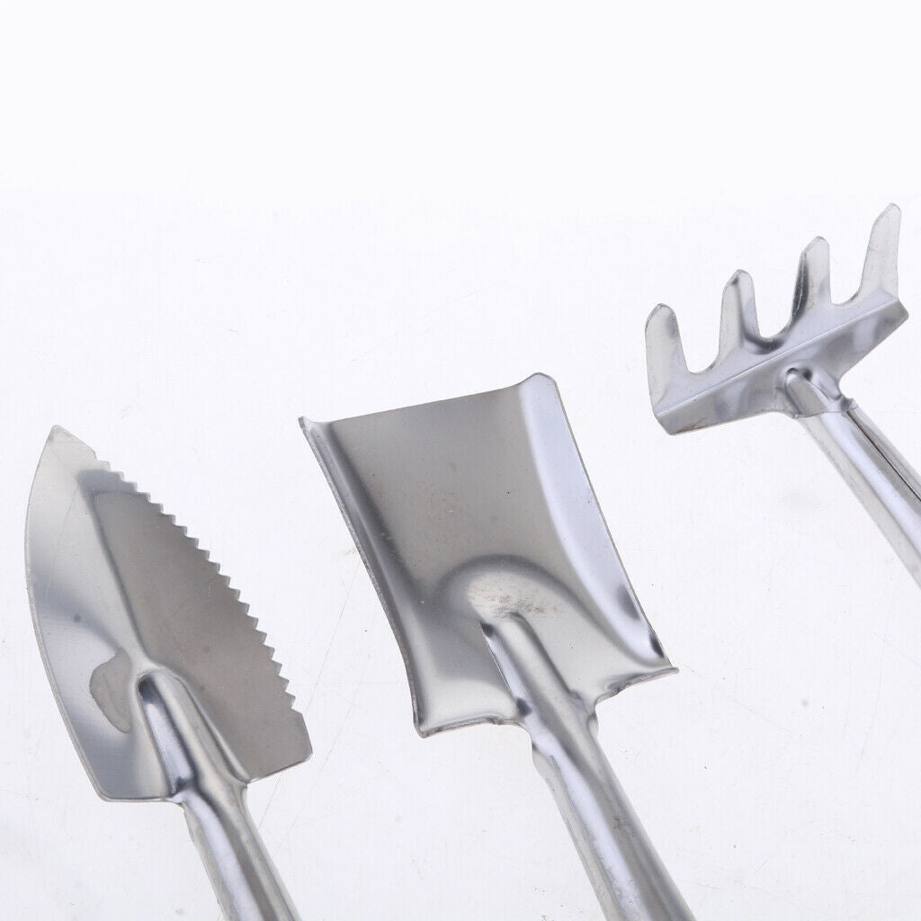 3pcs Mini Garden Gardening Plant Tools Set Stainless Steel Shovel Rake Spade