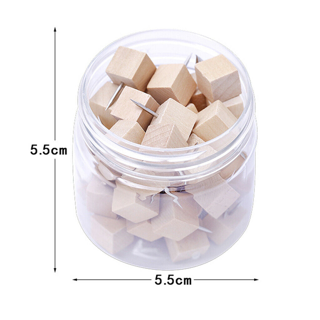 50pcs Push Pins Wood Wooden Thumb Tacks for Cork Boards Map Photo Calendars