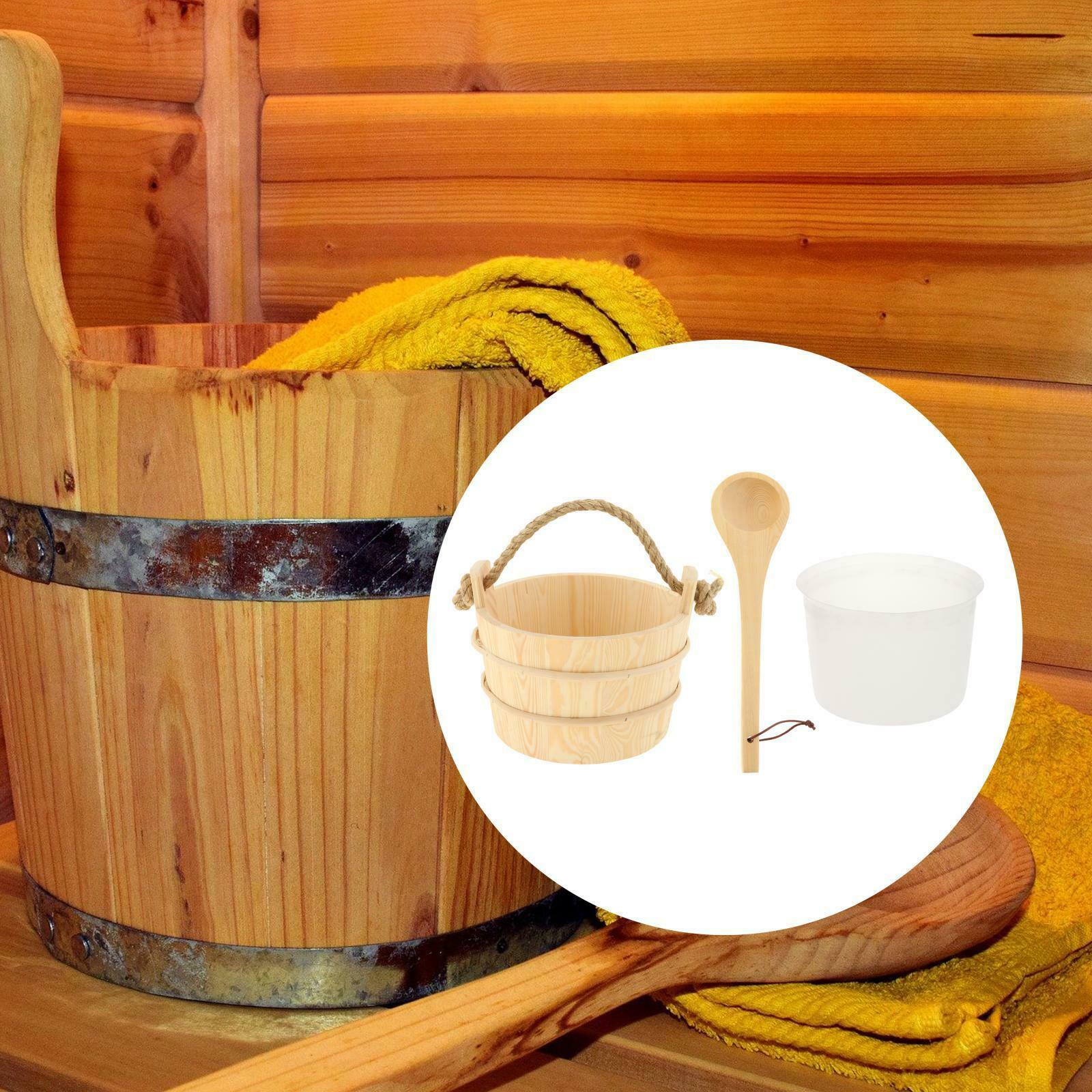 Sauna Wooden Bucket and Ladle Kit, Sauna Accessories with Liner for Sauna & SPA