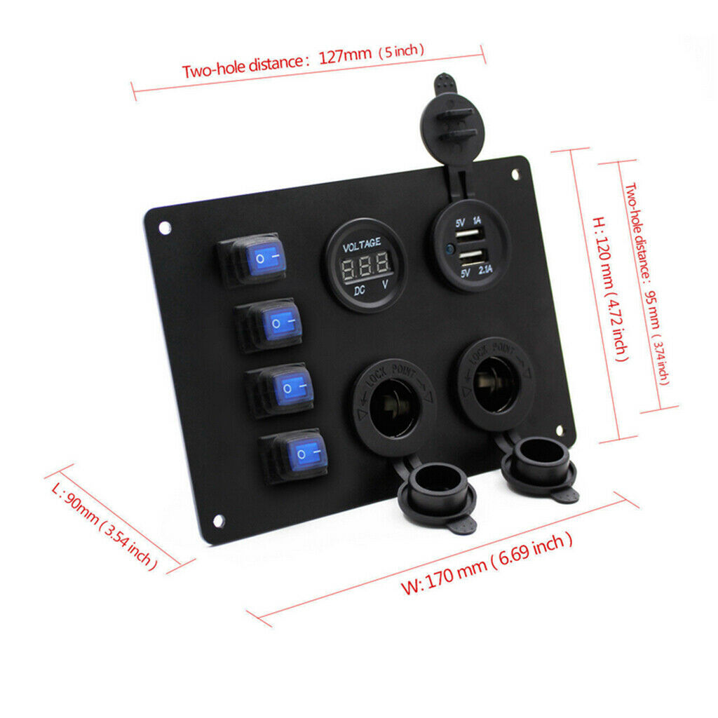 12V Modified Waterproof Panel Warping Switch Electric Meter USB Charging